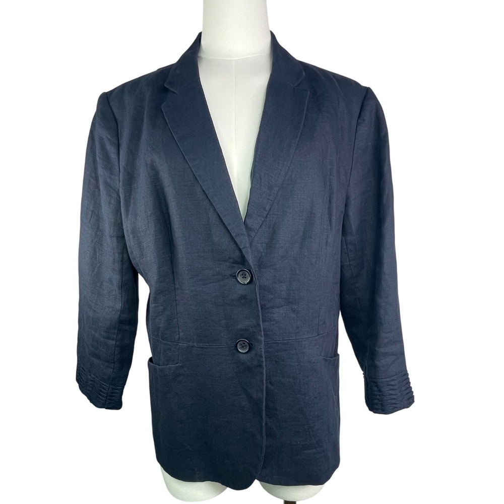 Banana Republic sz L 100% Linen Navy blazer, lined, cinched back preppy academic